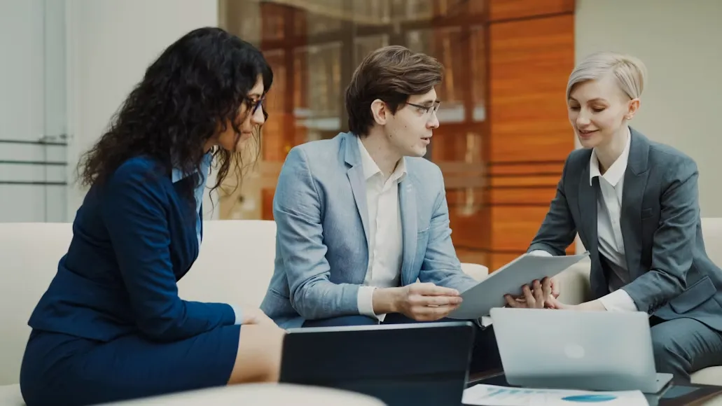 Business professionals discussing an enterprise software solution
