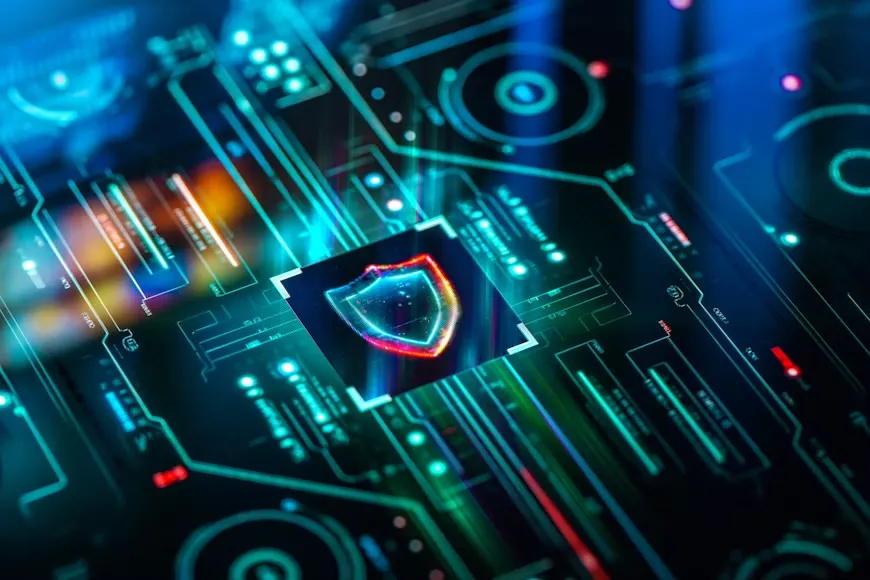 Cybersecurity shield and digital protection visualization