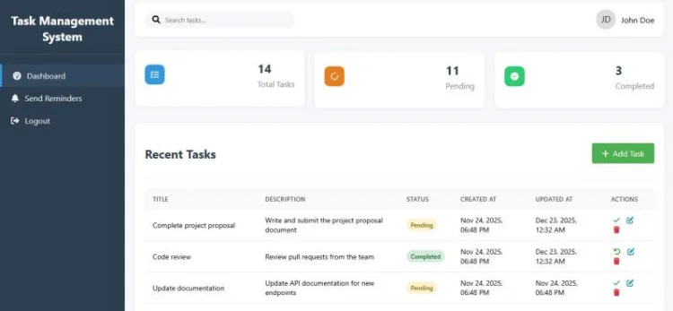 Task management software dashboard developed by DreamerCoder